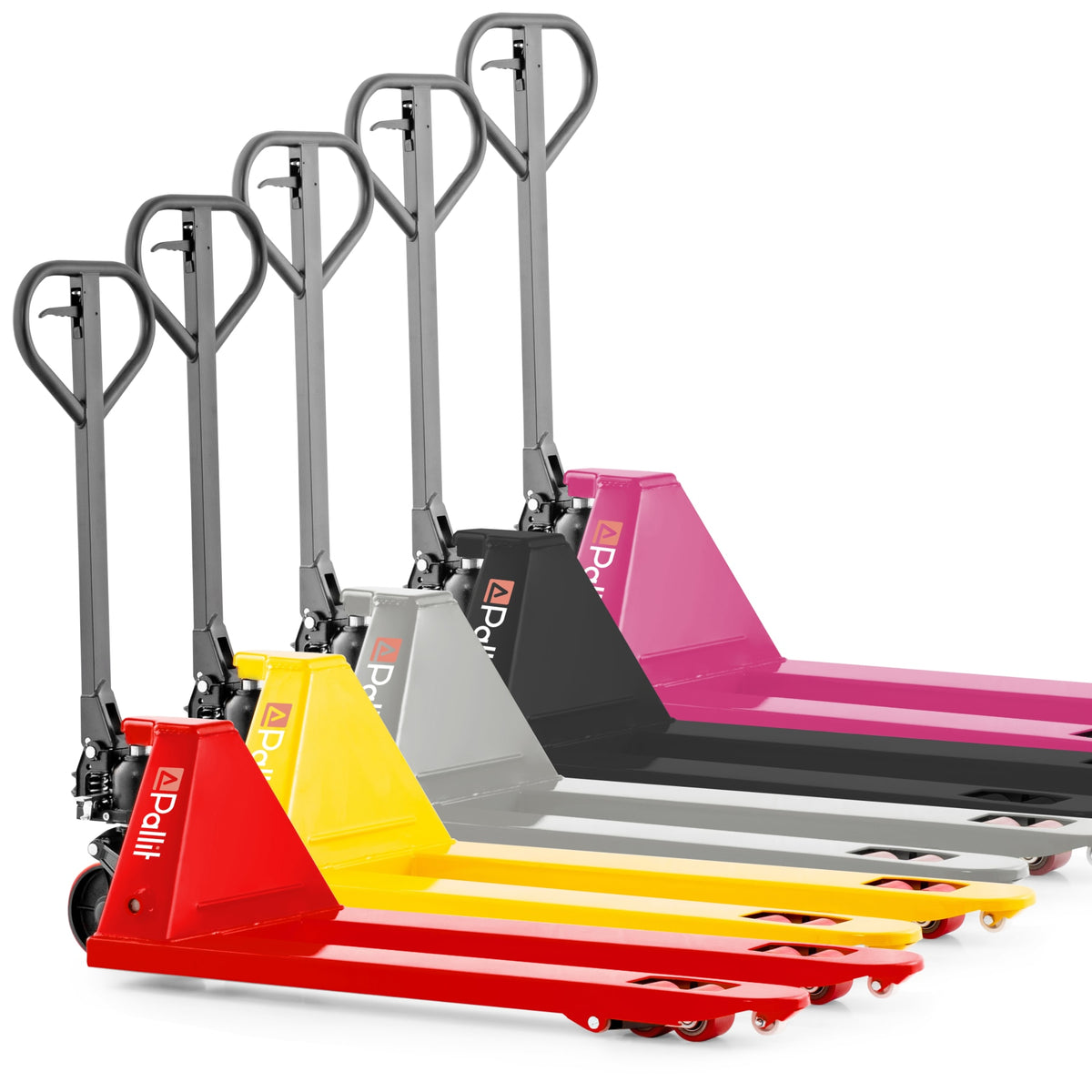 Transpalette Coloré Rose Pallit - Capacité 2500 Kg - Largeur 1150 Mm - Roues PU Neuves